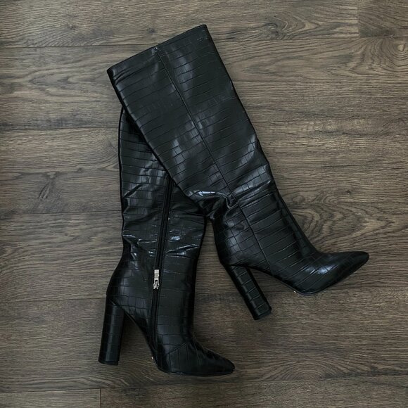 Milla Black Croc Heeled Boot - Billini - Picture 2 of 10